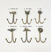 DOUBLE Vintage Antique Brass Animal Iron Wall Hooks